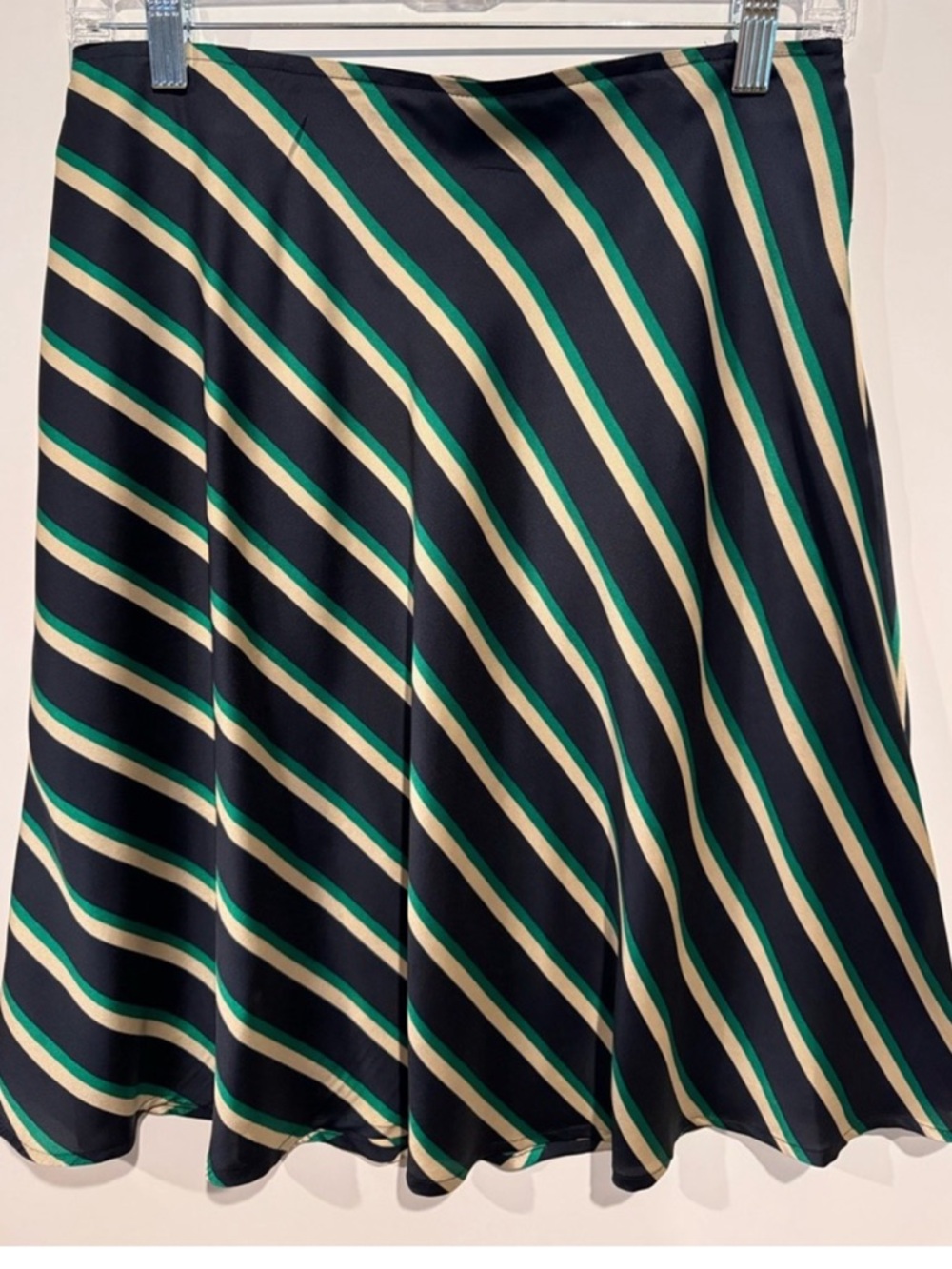 Ann Taylor Striped A-Line Skirt Navy Green Gold Diagonal Stripe SZ 6 Preppy